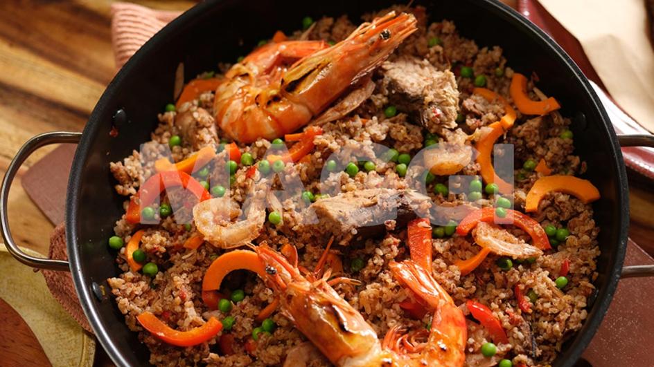 Riz brun aux crevettes & petits pois