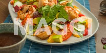 La salade de gambas, agrumes et avocats