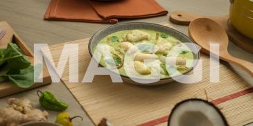 Velouté d’épinard, poisson blanc, arachide et coco